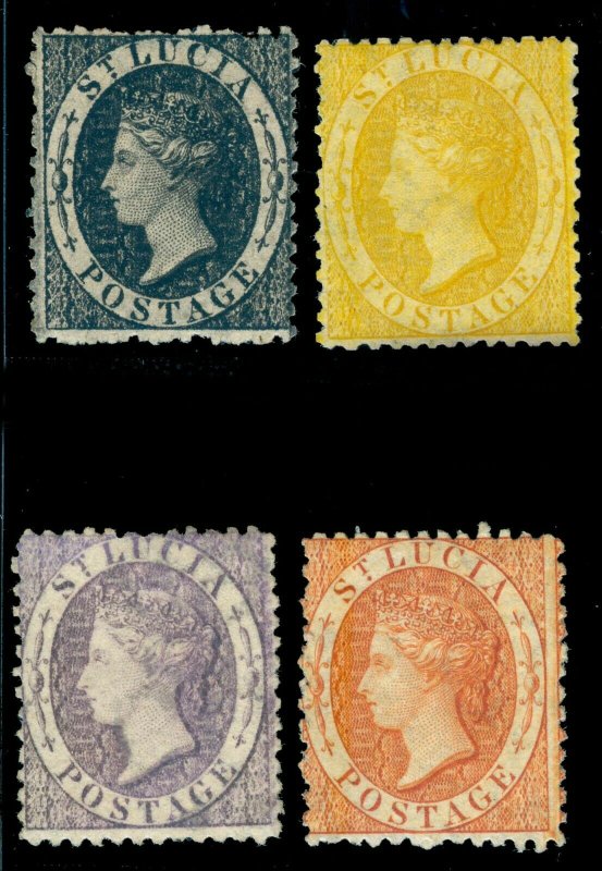 MOMEN: ST. LUCIA SG #11-14 1864-76 P12.5 CROWN CC MINT OG 3NH/1H(#14) LOT #60351