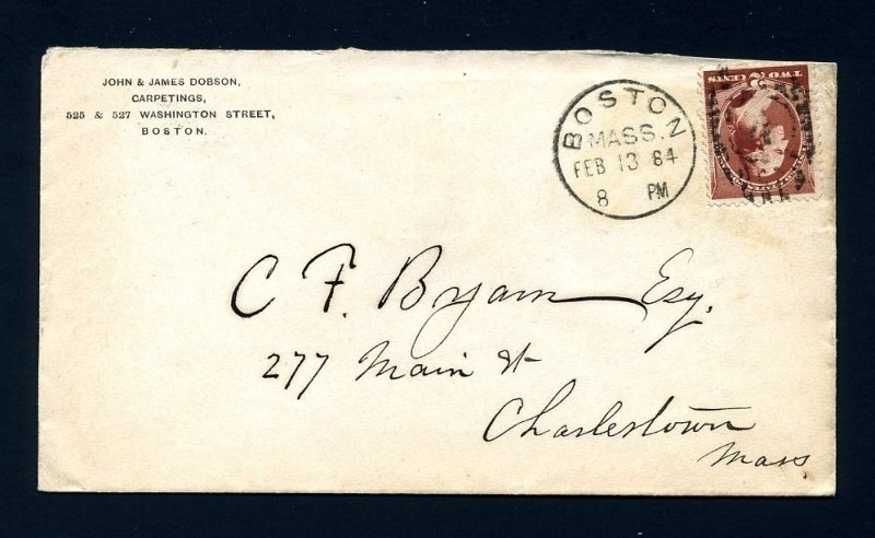 # 210 cover from John & James Dobson, Boston, MA  to Charlestown, MA - 2-13-1884