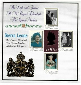 Sierra Leone 1999 - Queen Mother, 100 Years - Sheet of 4v - Scott 2207 - MNH