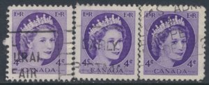  Canada  Sc# 340 three shaded  Used QE II 1954 see details  / scans