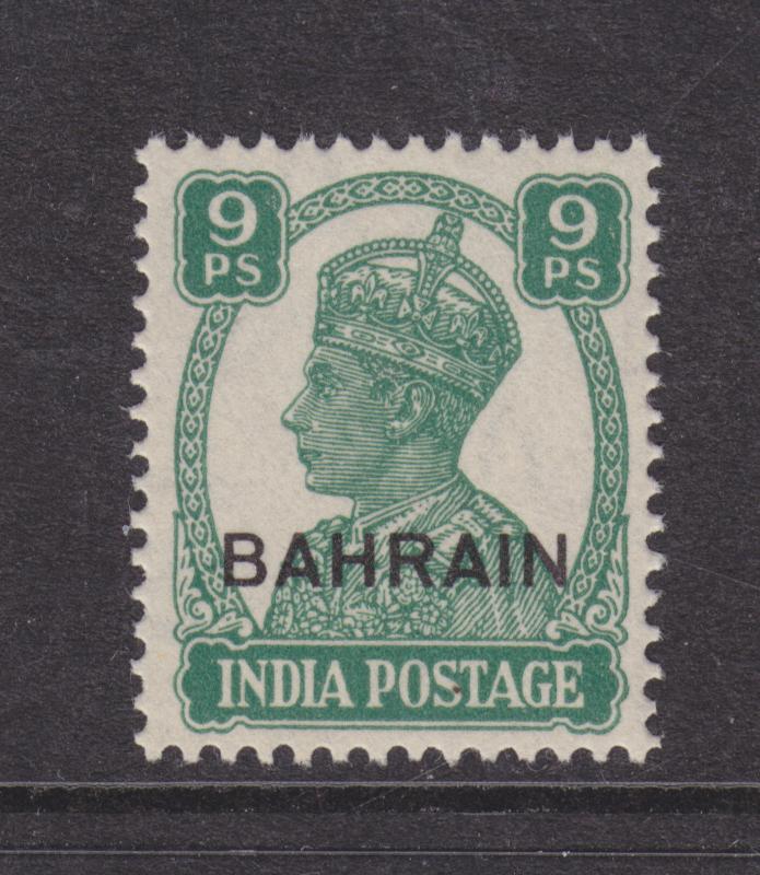 Bahrain Sc 40 MNH. 1943 9p lt green KGVI with overprint