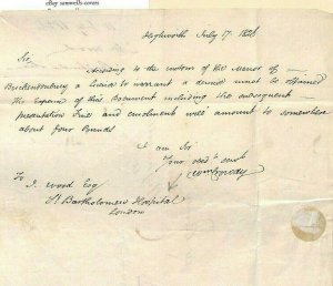 GB HISTORIC LETTER *St.Barts Hospital* 1826 Wilts Re BUCKENDONBURY Herts MS3272 