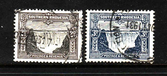 Southern Rhodesia-Sc#19-20-used set-Victoria Falls-1931-37-