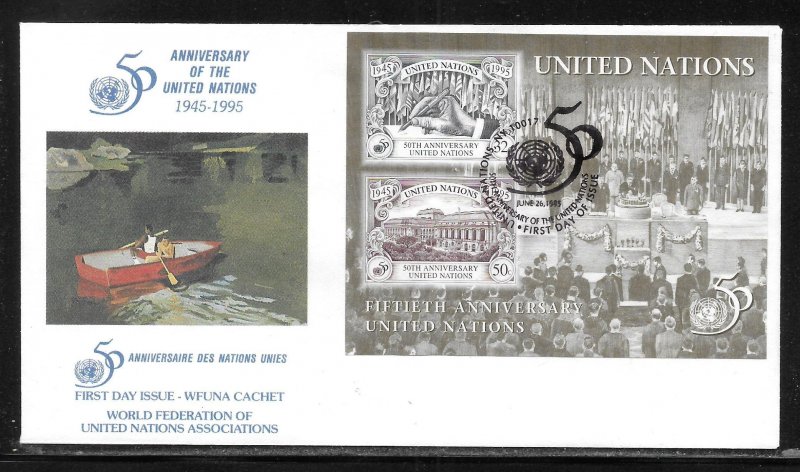 United Nations NY 665 50th UN WFUNA Cachet FDC First Day Cover NY Cancel