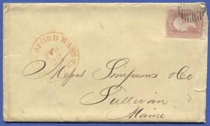 US 1861 3c Scott 64b or 65 on 1862 New Bedford, Mass. cover to Sullivan, Maine