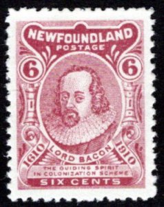 84, NSSC, 6¢ Lord Bacon, Die II (z normal), F/VF, MLHOG, p.12, Newfoundland