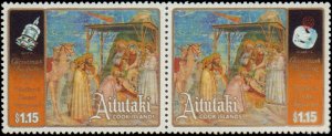 Aitutaki #383a, 385a, Complete Set(4), 2 Pairs, 1985, Space, Art, Christmas, ...