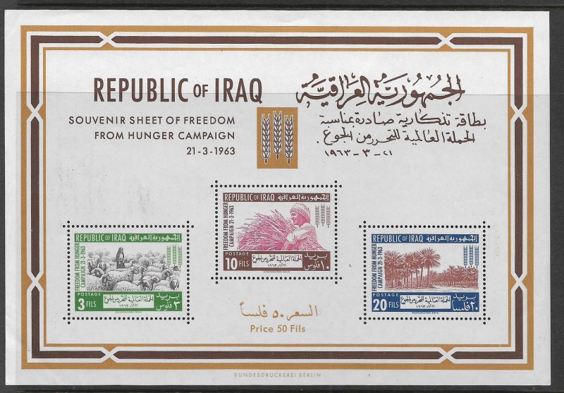 IRAQ, 335A , MNH, S.S OF 3, OF FREEDOM FROM HUNGER