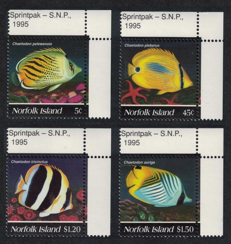 Norfolk Butterflyfishes 4v Corners 1995 MNH SC#577-580 SG#591-594