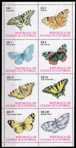 Equatorial Guinea 1977 Butterflies II  Sheetlet of 8 values Perforated MNH