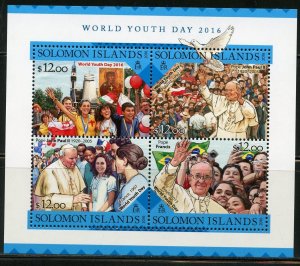 SOLOMON ISLANDS  2016 YOUTH DAY POPE JOHN PAUL II & FRANCIS SHEET  MINT NH