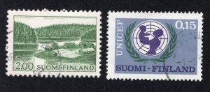 Finland 1964-66 2m Farm & 15p UNICEF, Scott 414, 443 used, value = 65c