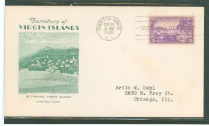 US 802 1937 3c Virgin Island (Part Of US Possession Series) single on an addressed (typed) FDC with a Grimsland Cachet