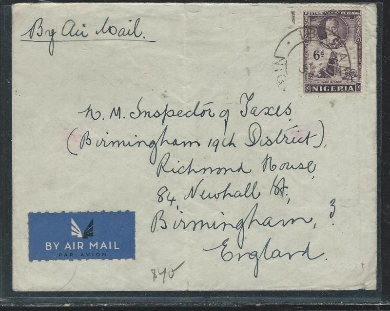 NIGERIA  (P2908B) KGV 6D A/M COVER FROM IBASA TO ENGLAND