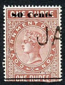 Ceylon Telegraph SGT92 80c on 1r Red-brown Type 87 Cat 11 only 4000 printed