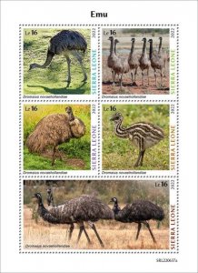 Sierra Leone - 2022 Emu Bird on Stamps - 5 Stamp Sheet - SRL220637a