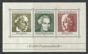 Germany # 1007 Women's Suffrage  souvenir sheet (1) Mint NH