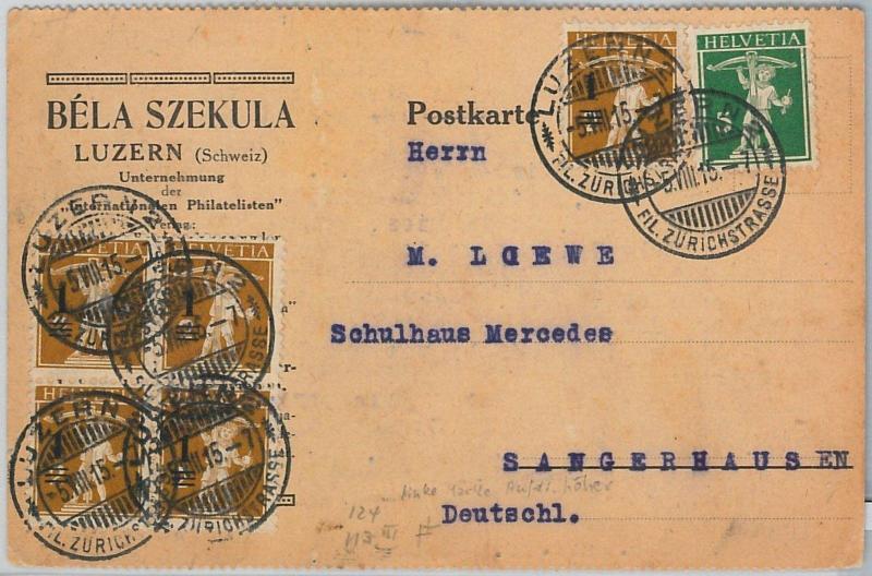 58457 - SWITZERLAND - POSTAL HISTORY: Zumstein # 132 bock of 4 on POSTCARD  1915