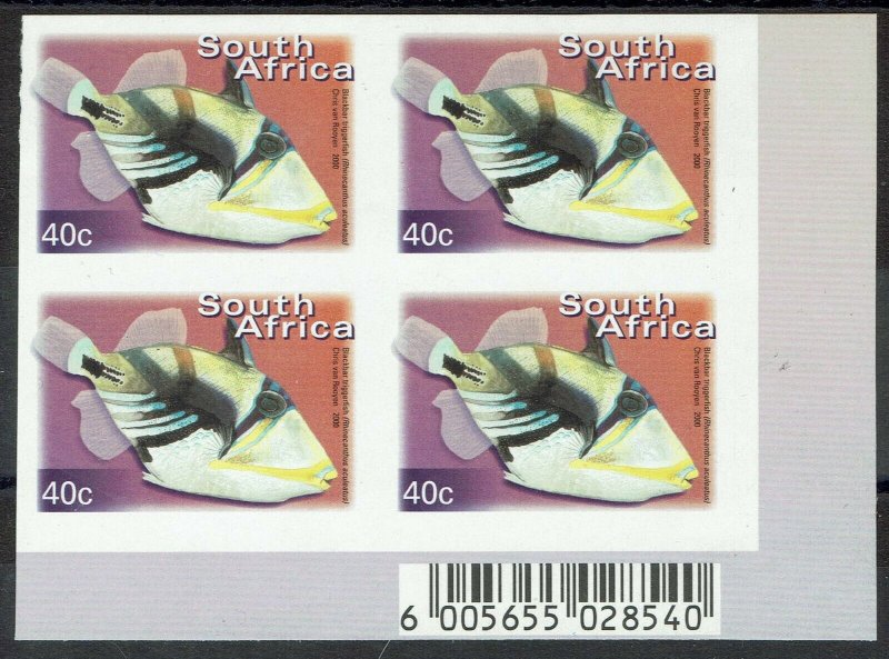 SOUTH AFRICA 2000 FISH 40C ERROR IMPERF BLOCK MNH **