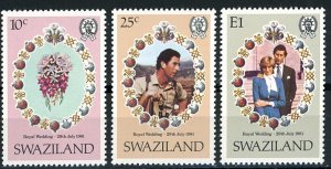 SWAZILAND Sc 382-4 VF/MNH -1981 The Royal Wedding-Prince Charles & Diana Spencer