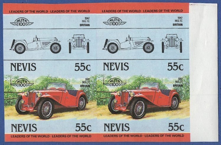 NEVIS 1984 Sc 302 Unlisted Imperf Pair Mint NH VF Classic Cars of World 1947 MG