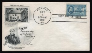 #996 3c Indiana Territory, Art Craft H/C FDC **ANY 5=FREE SHIPPING**