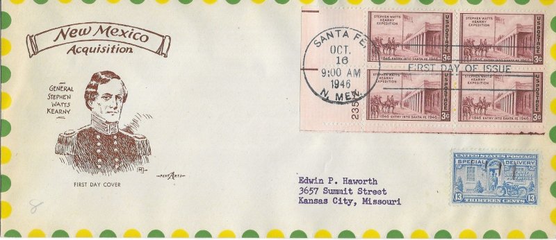 1946 FDC, #944, 3c Kearny Expedition, Pent Arts M-11, PB4, #10 envelope