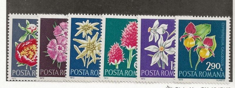 ROMANIA Sc 2331-36 NH ISSUE OF 1972 - FLOWERS 