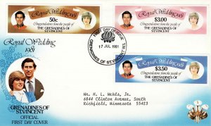 Grenadines of St Vincent 1981 FDC Sc 210 212 214 Royal Wedding Charles and Diana