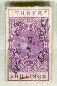 NEW ZEALAND; 1900s early classic QV Stamp Duty fine used 3s. value
