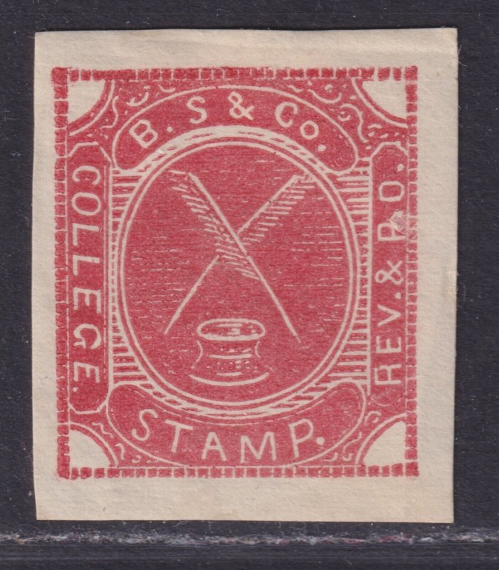 B.S. & Co. College Stamp. XF, Mint HH. Drummond Cat.# BS3, CV $100.00.