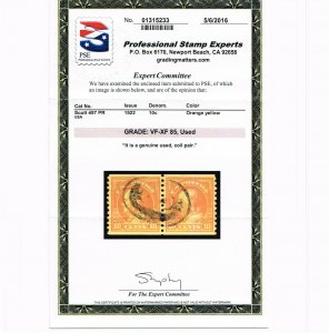 EXCEPTIONAL GENUINE SCOTT #497 USED COIL PAIR PSE CERT GRADED VF-XF 85  #9657