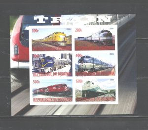 BURUNDI  2009 TRAINS' IMP. SHEETLET, NOT MENTIONED IN SCOTT  MNH, SEE MICHEL.