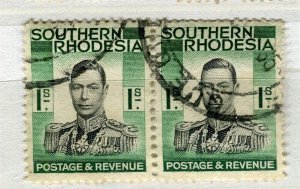 S. RHODESIA; 1937 early GVI issue fine used 1s. Pair