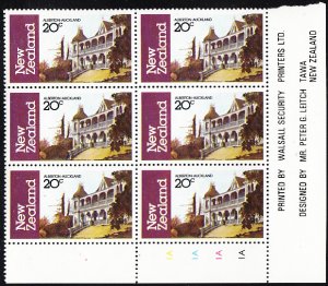 New Zealand 1982 MNH Sc #744 Inscription block of 6 20c Alberton Farmhouse, A...
