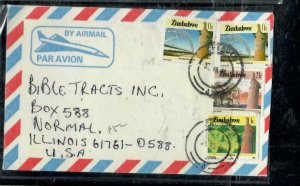 ZIMBABWE  COVER (P0407B) 1989 23C ELEPHANT+11C BRIDGEX2+1C A/M COVER TO USA 