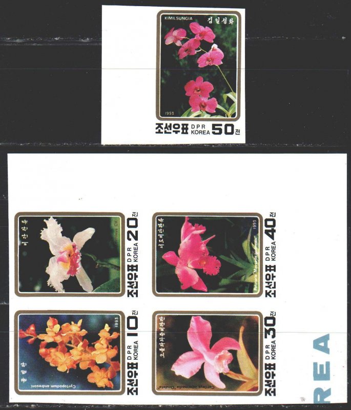 North Korea. 1993. 3495V-99V. Orchids, flowers, flora. MNH.