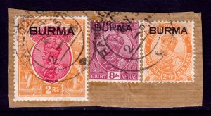 Burma - Scott #6, 11, 14 - Used on piece - Crease LR on #14 - SCV $28