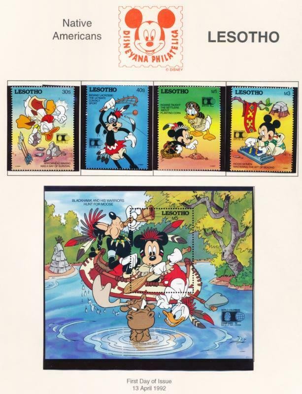 DISNEY LESOTHO 887-891 MINT NH NATIVE AMERICANS