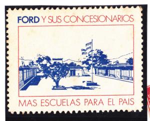 Argentina poster stamp Ford car factory promoting school building