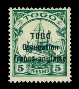 German Colonies - TOGO 1915 Occup franco anglaise Yacht  5pf grn Sc# 165 mint MH