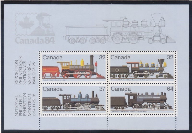 Canada 1039a (1036-39) MNH 1984 Steam Locomotives Souvenir Sheet of 4 Very Fine