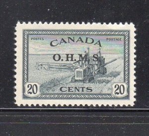 CANADA #O8a 1949 20c HARVESTING, NO PERIOD AFTER S MINT VF NH O.G