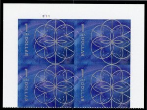 US  5853  Floral Geometry Blue $1 - Top Plate Block of 4 - MNH - 2024 - B1111
