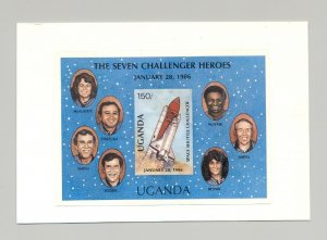 Uganda  #568  Space Shuttle, Women, 1v imperf s/s proof mounted on card