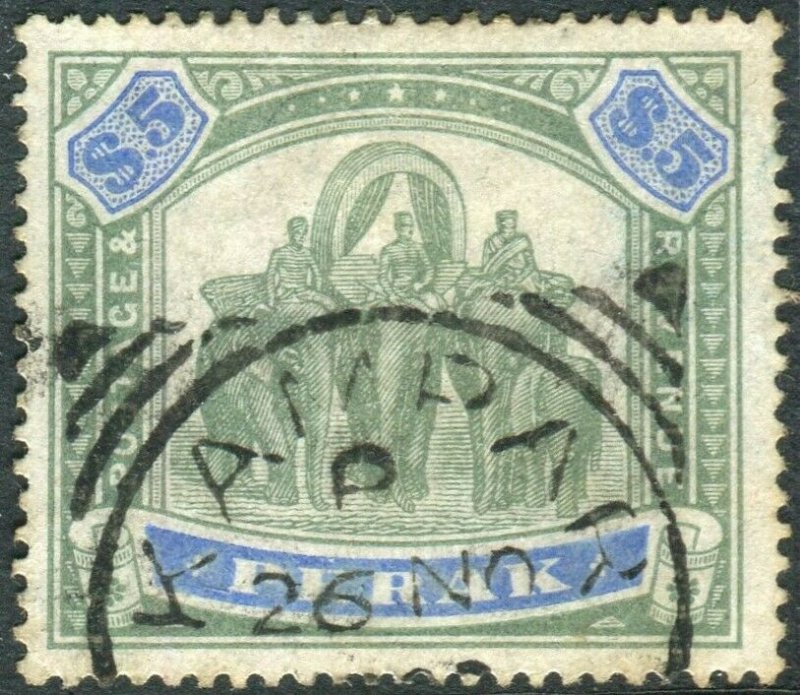 PERAK-1896 $5 Green & Ultramarine.  A fine used example Sg 79