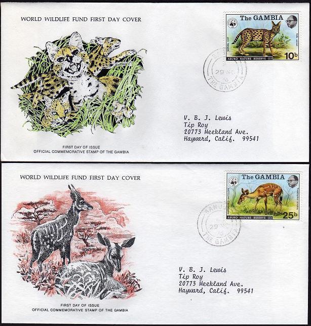 Gambia 341-344 FDC.Michel 332-335. WWF,Abuco Nature Reserve:Cat,Leopard.