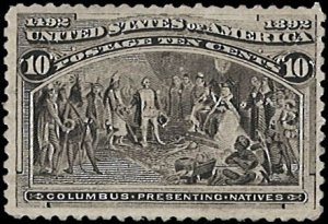 U.S. Scott # 237  1893 10c blk brn  Columbus Presenting Natives  h- vf