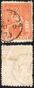 Barbados SG57 (4d) Dull Vermilion Wmk Small Star Perf 11-13 x 14.5-15.5 Cat 110