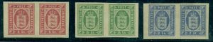 DENMARK #O1-3a 2,4,16sk Officials IMPERFORATE PAIRS, watermarked Debo cert